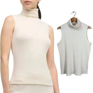 L'AGENCE Ceci Sleeveless Ribbed Turtleneck Sweater Pullover Women's XL Ivory NWT